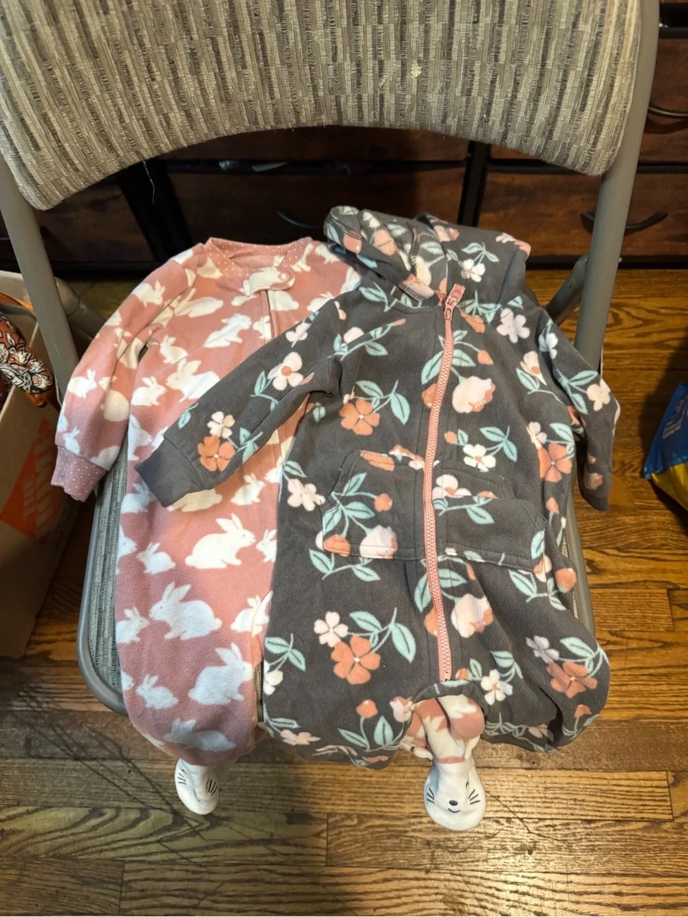 Soft Floral & Bunny Fleece Baby Bunting Duo - Pink & Charcoal 6 months